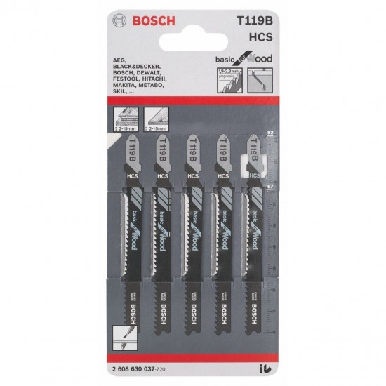 Bosch T119B Σετ Πριονάκια Σέγας Ξύλου 92mm 2608630037